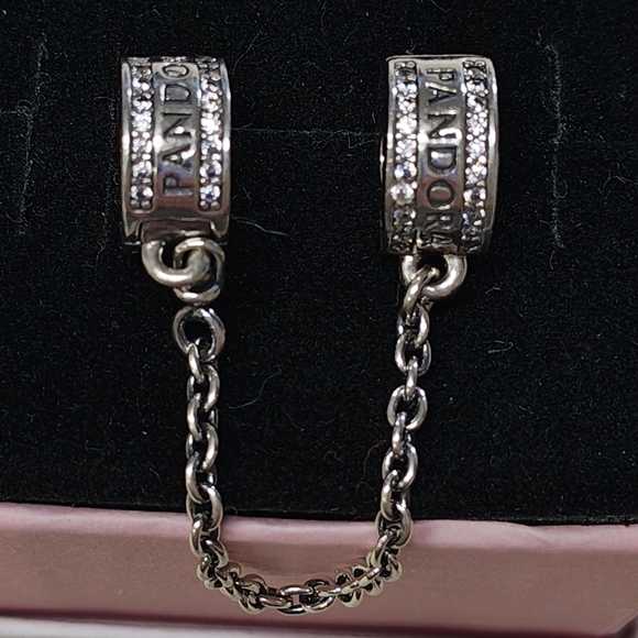 Pandora Jewelry - Authentic Pandora Logo Safety Chain 792057CZ-05 CZ Sterling Silver Clip